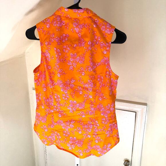 J. Crew Factory EUC Women's Orange Floral Button Down Sleeveless Blouse S - Picture 6 of 8